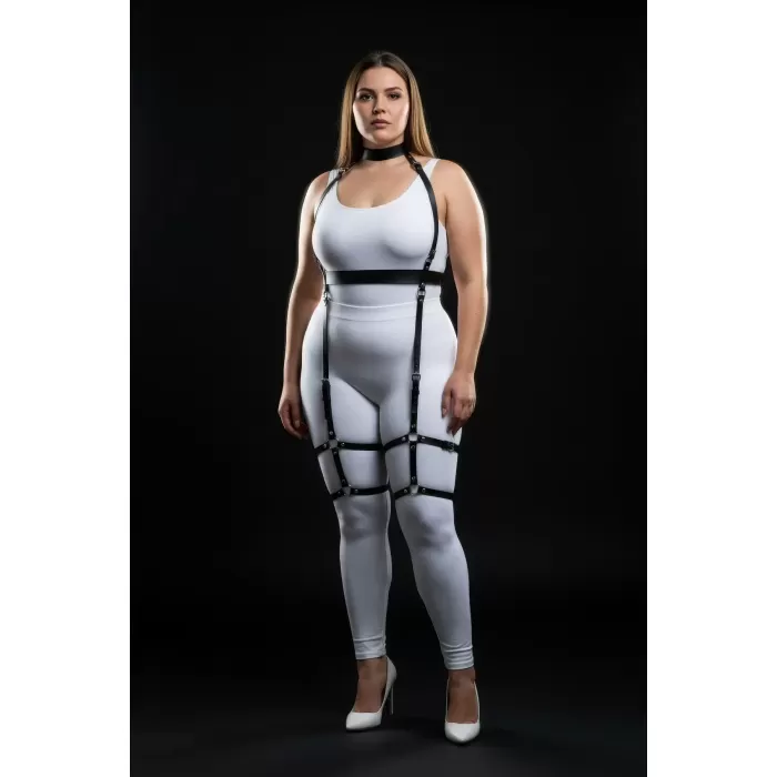 Büyük Beden Siyah Kadın Deri Full Body Harness Takım Şık Vücut Aksesuarı - APFT864