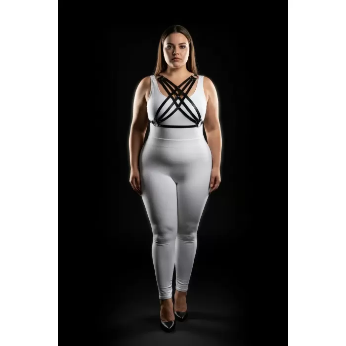 Büyük Beden Siyah Kadın Deri Görünümlü Harness Takım Ayarlanabilir Vücut Aksesuarı - APFT867