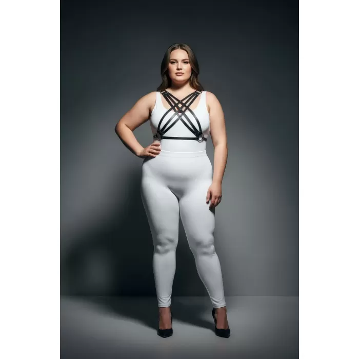 Büyük Beden Siyah Kadın Deri Görünümlü Harness Takım Ayarlanabilir Vücut Aksesuarı - APFT867