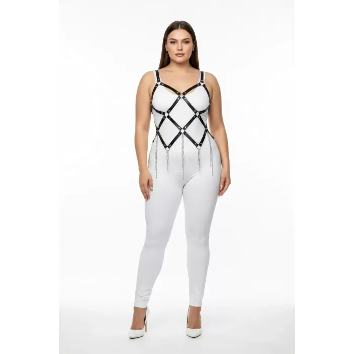 Büyük Beden Siyah Kadın Harness Takım Zincir Detaylı Çarpıcı Tasarım - APFT950