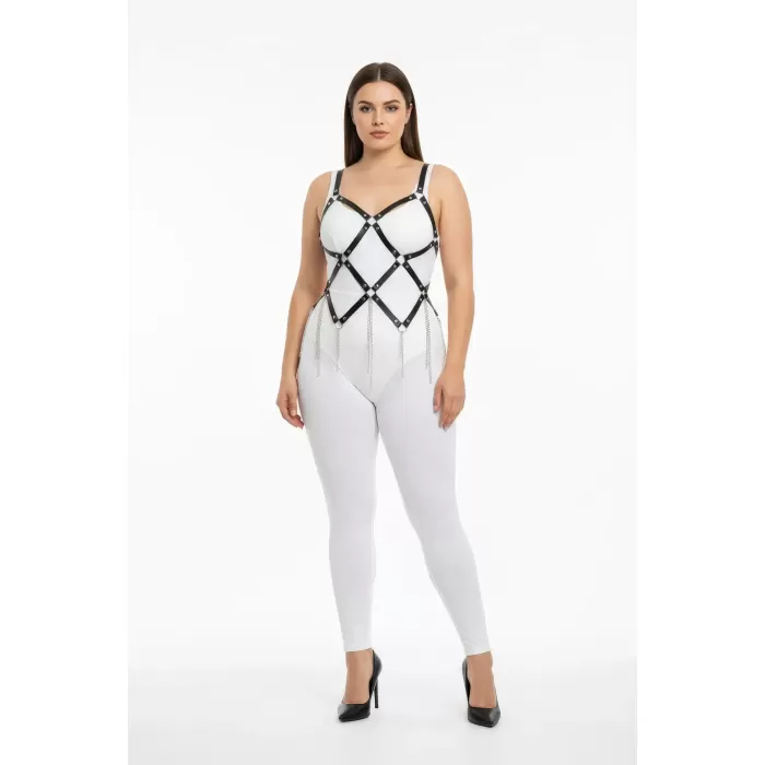 Büyük Beden Siyah Kadın Harness Takım Zincir Detaylı Çarpıcı Tasarım - APFT950