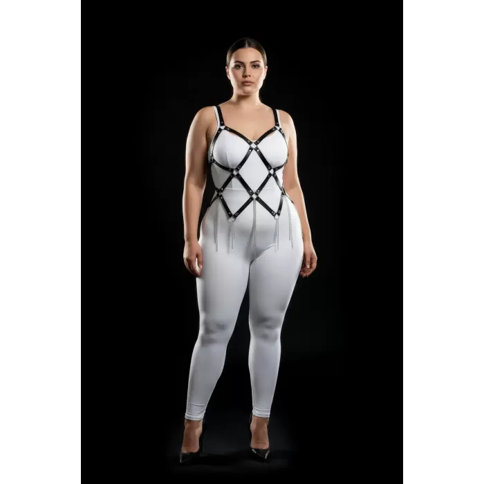 Büyük Beden Siyah Kadın Harness Takım Zincir Detaylı Çarpıcı Tasarım - APFT950