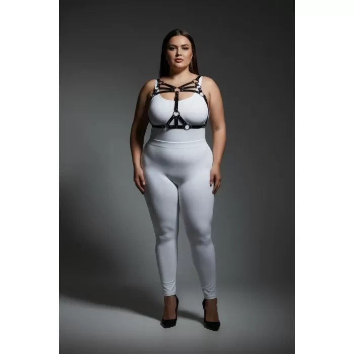 Büyük Beden Siyah Kadın Harness Takım Halka Detaylı Seksi Vücut Aksesuarı - APFT1053