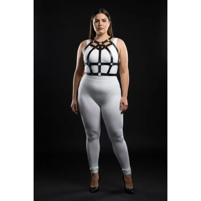 Büyük Beden Siyah Kadın Harness Takım Zımba Detaylı Şık Vücut Aksesuarı - APFT1085