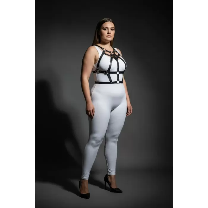 Büyük Beden Siyah Kadın Harness Takım Zımba Detaylı Şık Vücut Aksesuarı - APFT1085