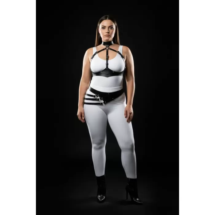 Büyük Beden Siyah Kadın Deri Harness Takım Vücut Kemeri Detaylı Fantazi Aksesuar - APFT1139