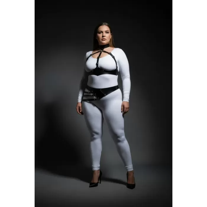 Büyük Beden Siyah Kadın Deri Harness Takım Vücut Kemeri Detaylı Fantazi Aksesuar - APFT1139