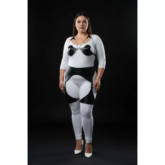 Büyük Beden Siyah Kadın Harness Takım Zincir ve Jartiyer Detaylı - APFT1220