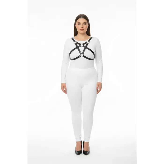 Büyük Beden Siyah Kadın Harness Takım Halka Detaylı Şık Fantezi Aksesuar - APFT1239