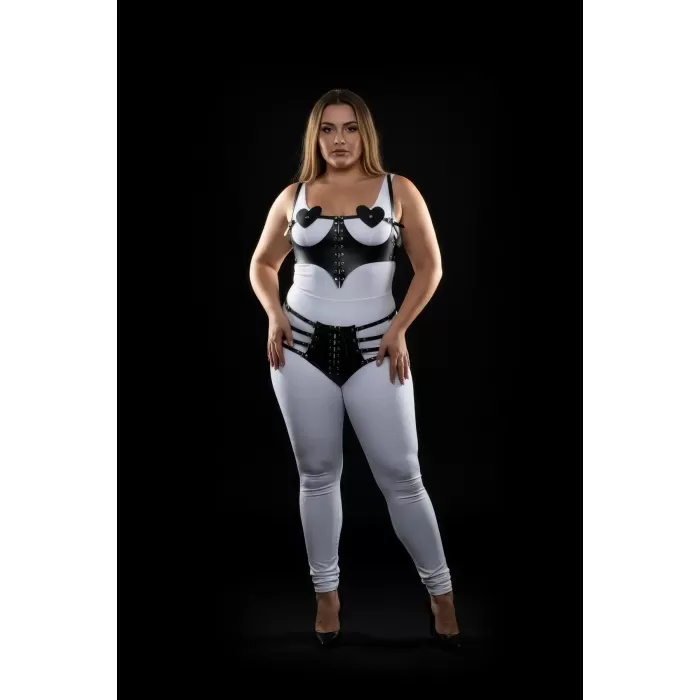 Büyük Beden Siyah Kadın Harness Takım Kalp Detaylı Bağcıklı Fantazi Deri Set - APFT1256