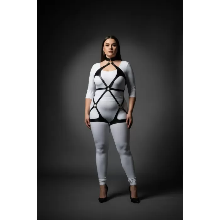 Büyük Beden Siyah Kadın Deri Full Body Harness Takım Günlük ve Fantezi Kombin Aksesuarı - APFT1331
