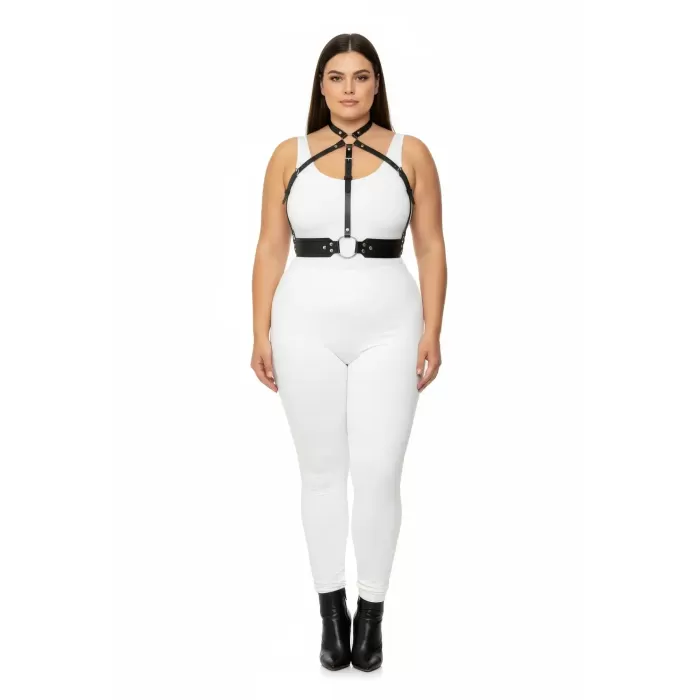Büyük Beden Siyah Kadın Harness Takım Deri Vücut Aksesuarı Şık Kombin Tamamlayıcı - APFT1334