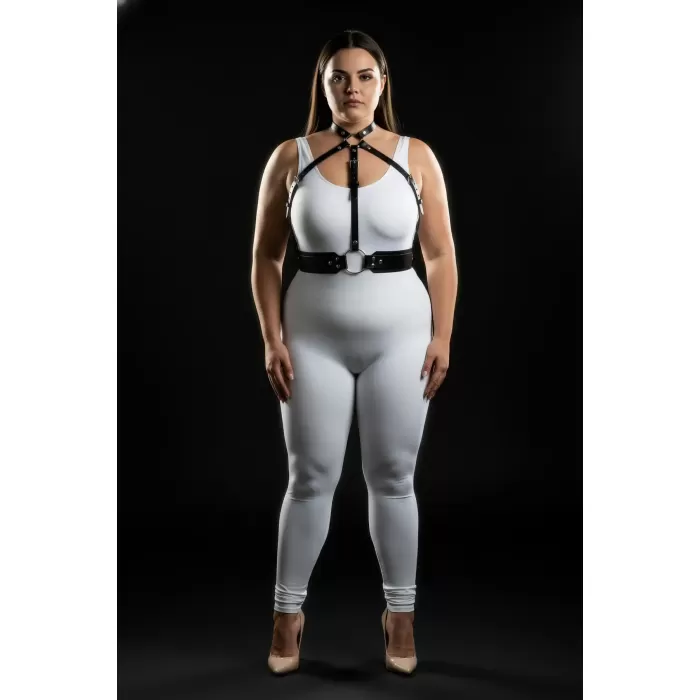 Büyük Beden Siyah Kadın Harness Takım Deri Vücut Aksesuarı Şık Kombin Tamamlayıcı - APFT1334