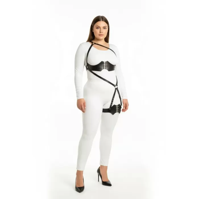 Büyük Beden Siyah Kadın Harness Takım Tam Vücut Korse Detaylı - APFT1372