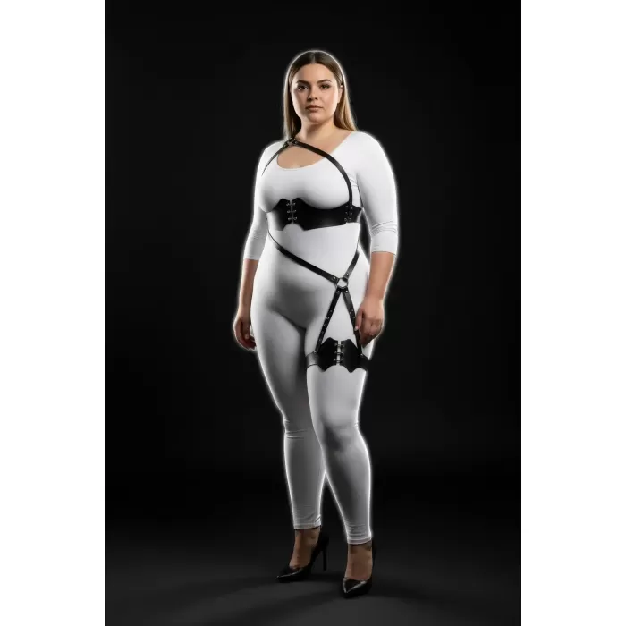 Büyük Beden Siyah Kadın Harness Takım Tam Vücut Korse Detaylı - APFT1372