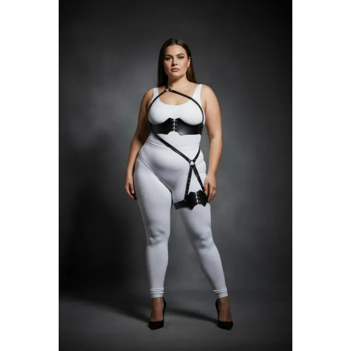 Büyük Beden Siyah Kadın Harness Takım Tam Vücut Korse Detaylı - APFT1372