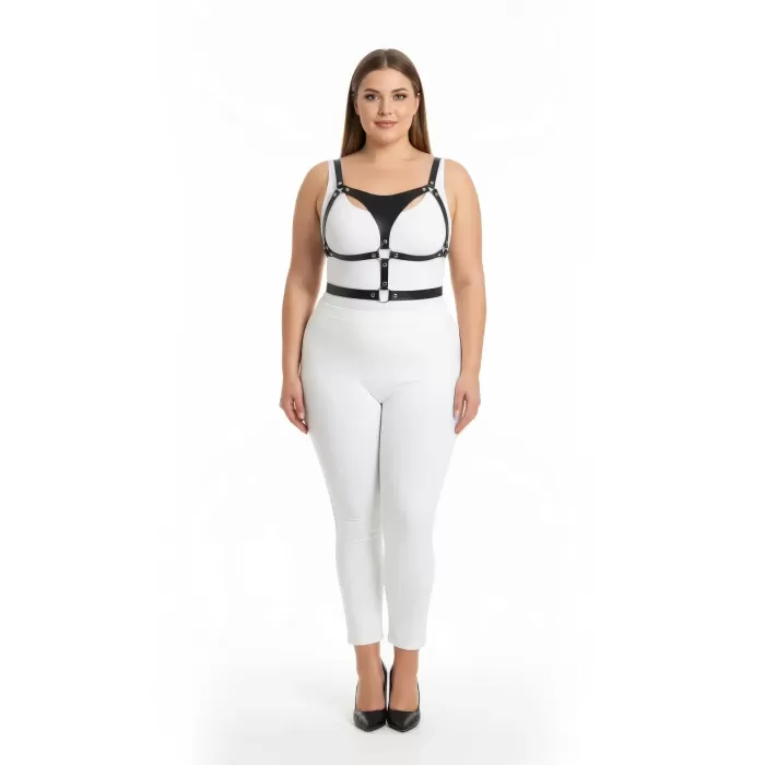 Büyük Beden Siyah Kadın Harness Takım Ayarlanabilir Deri Kombin Aksesuarı - APFT1388