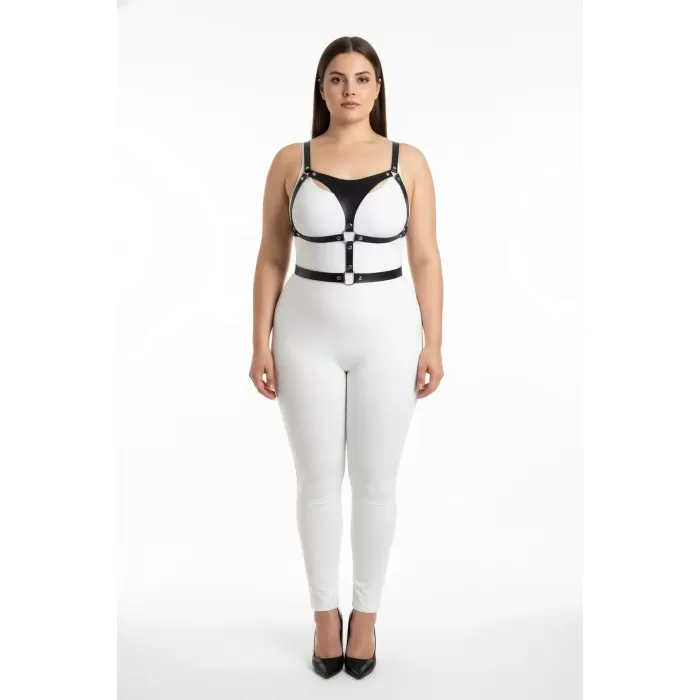 Büyük Beden Siyah Kadın Harness Takım Ayarlanabilir Deri Kombin Aksesuarı - APFT1388