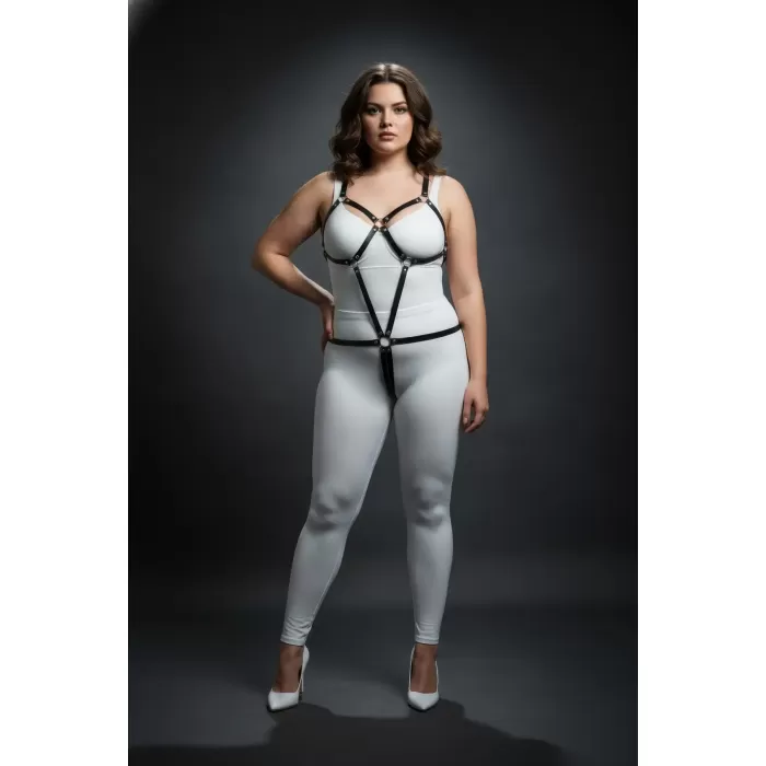 Büyük Beden Siyah Kadın Harness Takım Deri Vücut Aksesuarı - APFT240