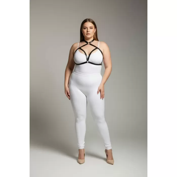 Büyük Beden Siyah Kadın Lastik Harness Takım Çapraz Askılı Sütyen Aksesuarı - APFT100