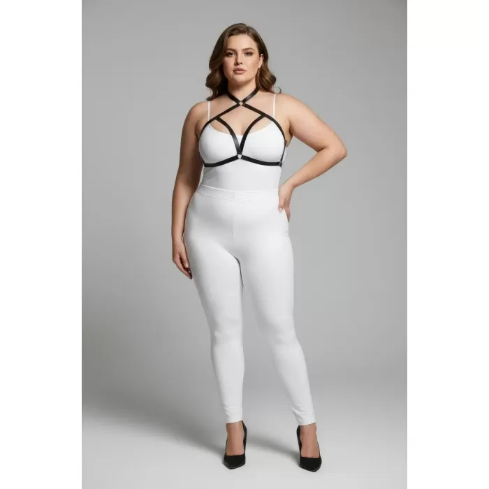 Büyük Beden Siyah Kadın Lastik Harness Takım Çapraz Askılı Sütyen Aksesuarı - APFT100