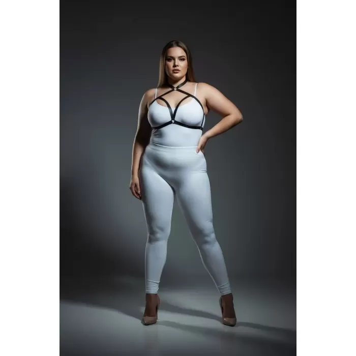 Büyük Beden Siyah Kadın Lastik Harness Takım Çapraz Askılı Sütyen Aksesuarı - APFT100