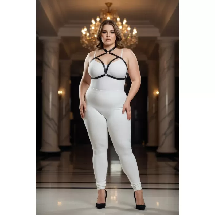 Büyük Beden Siyah Kadın Lastik Harness Takım Çapraz Askılı Sütyen Aksesuarı - APFT100