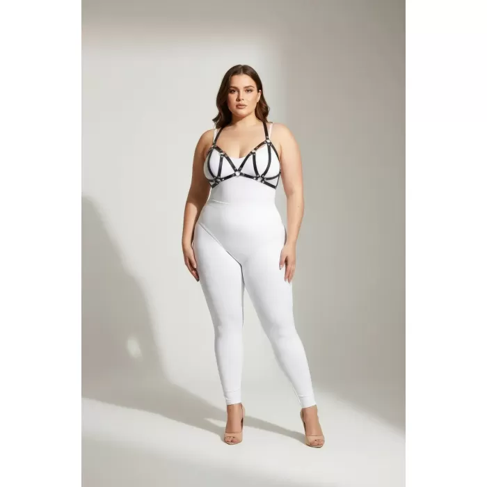 Büyük Beden Siyah Kadın Deri Sütyen Harness Takım Şık Aksesuarı - APFT111