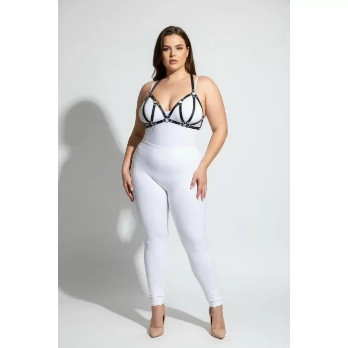 Büyük Beden Siyah Kadın Deri Sütyen Harness Takım Şık Aksesuarı - APFT111