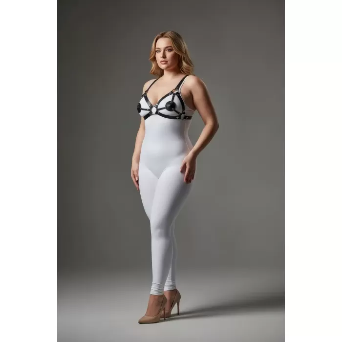 Büyük Beden Siyah Kadın Deri Sütyen Harness Takım Halkalı Detaylı Fantezi Aksesuar - APFT112