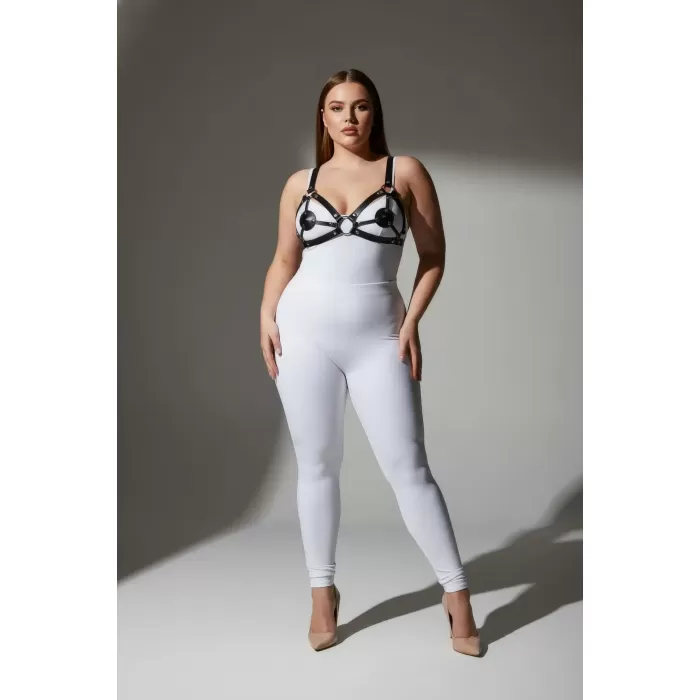 Büyük Beden Siyah Kadın Deri Sütyen Harness Takım Halkalı Detaylı Fantezi Aksesuar - APFT112