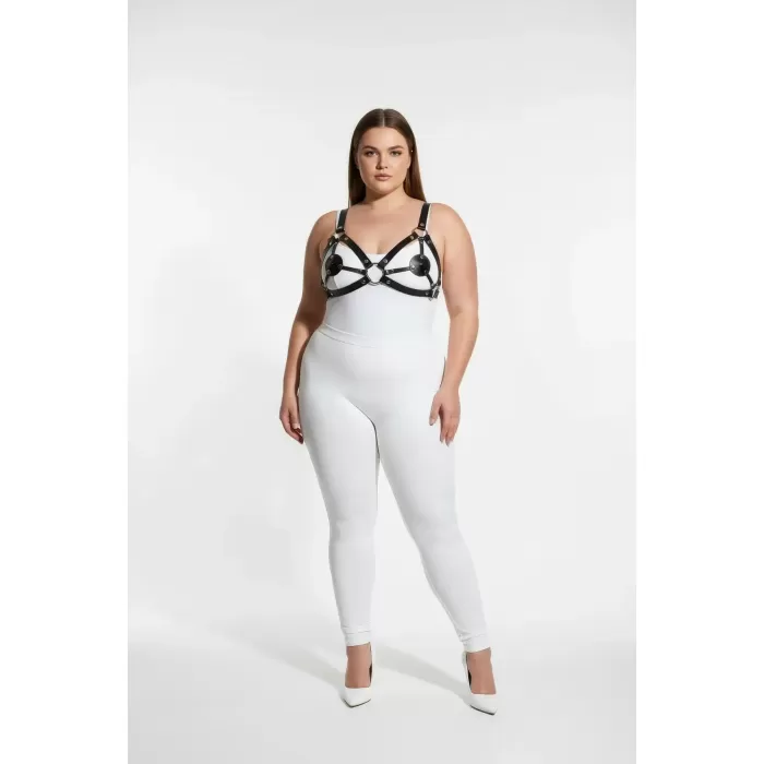 Büyük Beden Siyah Kadın Deri Sütyen Harness Takım Halkalı Detaylı Fantezi Aksesuar - APFT112