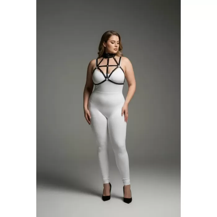 Büyük Beden Siyah Kadın Harness Takım Lastik Boyun Detaylı Fantazi Aksesuar - APFT118