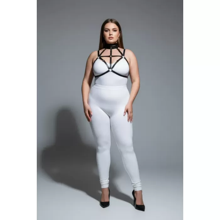 Büyük Beden Siyah Kadın Harness Takım Lastik Boyun Detaylı Fantazi Aksesuar - APFT118