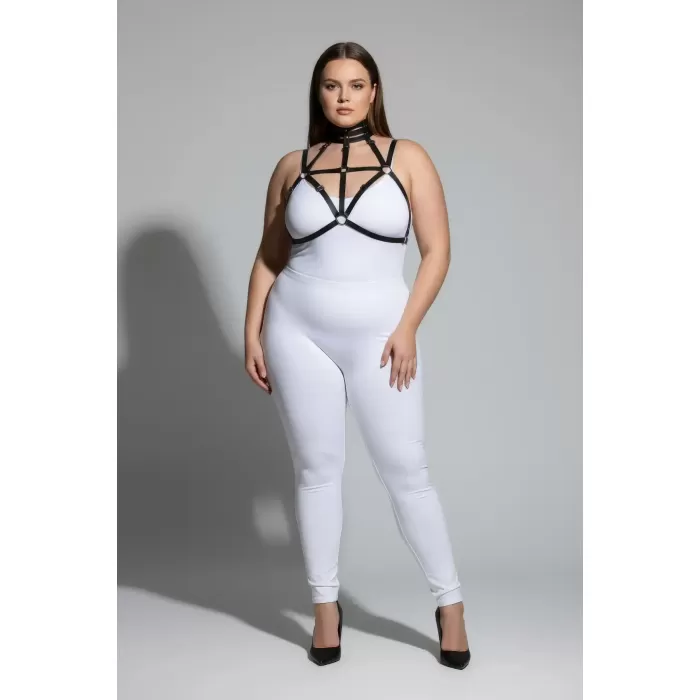 Büyük Beden Siyah Kadın Harness Takım Lastik Boyun Detaylı Fantazi Aksesuar - APFT118