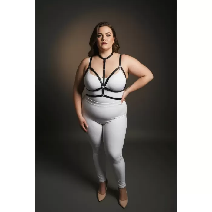 Büyük Beden Siyah Kadın Harness Takım Lastik Halka Detaylı Fantezi Aksesuar - APFT137