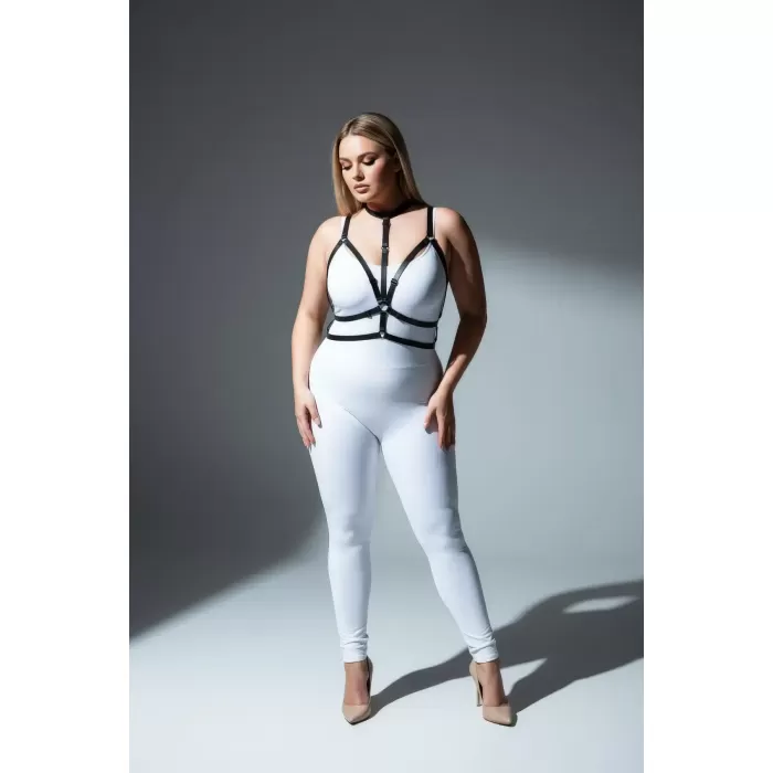 Büyük Beden Siyah Kadın Harness Takım Lastik Halka Detaylı Fantezi Aksesuar - APFT137