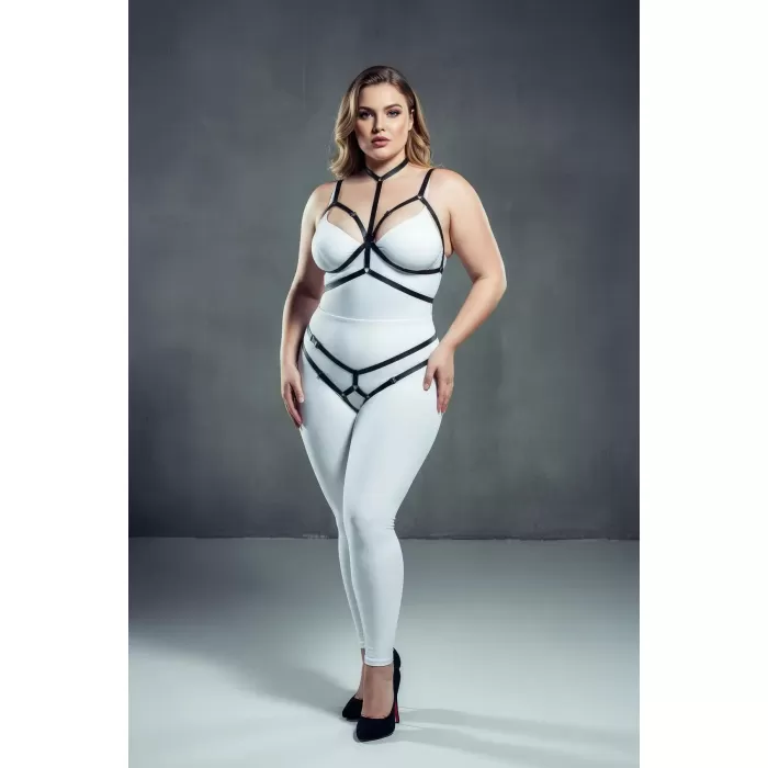 Büyük Beden Siyah Kadın Full Body Lastik Harness Takım Fantazi Aksesuar - APFT144