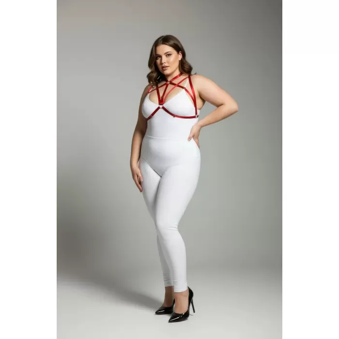 Büyük Beden Kırmızı Kadın Harness Takım Halka Detaylı Lastik Fantezi Aksesuar - APFT166