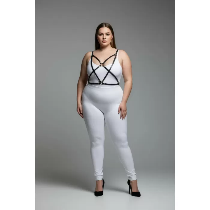 Büyük Beden Siyah Kadın Harness Takım Deri Çapraz Askılı Kombin Aksesuarı - APFT181