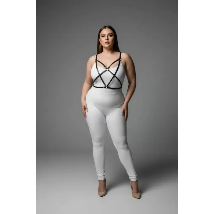 Büyük Beden Siyah Kadın Harness Takım Deri Çapraz Askılı Kombin Aksesuarı - APFT181