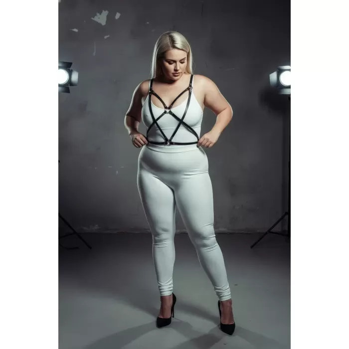 Büyük Beden Siyah Kadın Harness Takım Deri Çapraz Askılı Kombin Aksesuarı - APFT181