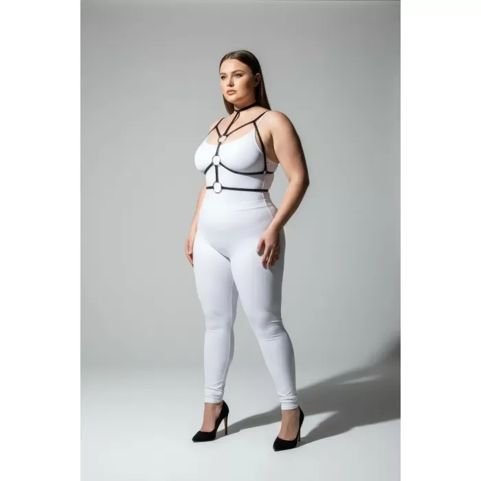 Büyük Beden Siyah Kadın Harness Halka ve Boyunluk Detaylı Lastik Aksesuar - APFT184