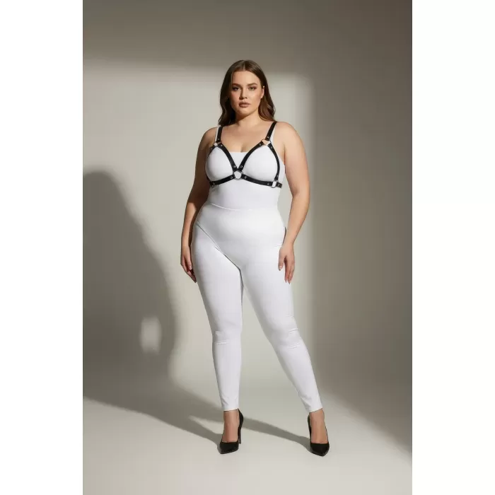 Büyük Beden Siyah Kadın Deri Harness Takım Halka Detaylı Sütyen Aksesuarı - APFT190