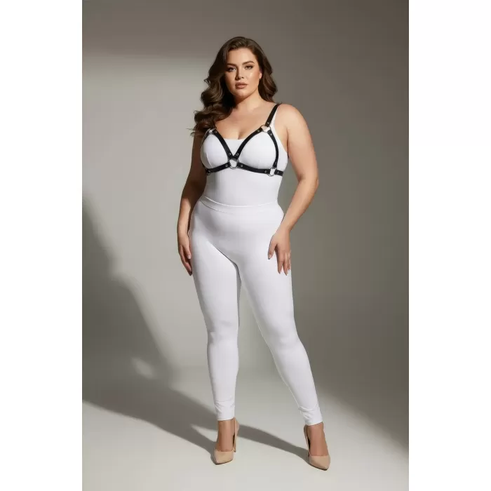 Büyük Beden Siyah Kadın Deri Harness Takım Halka Detaylı Sütyen Aksesuarı - APFT190