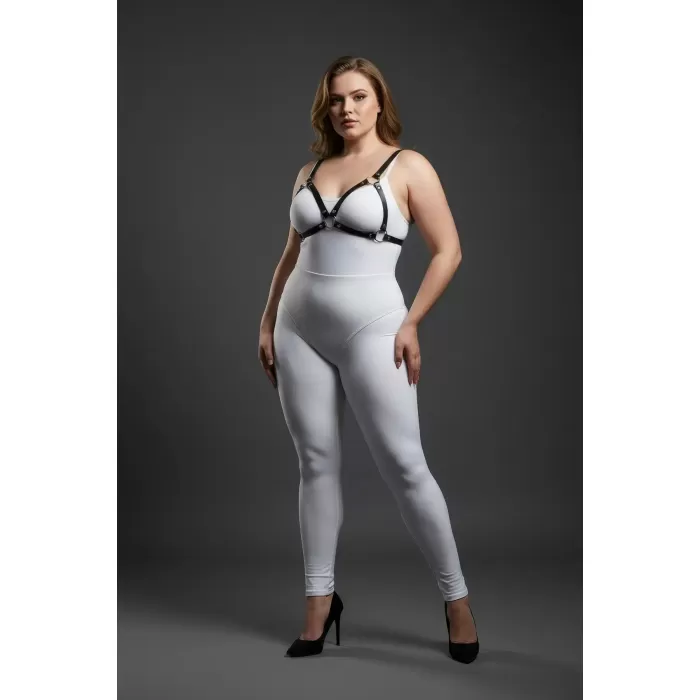 Büyük Beden Siyah Kadın Deri Harness Takım Halka Detaylı Sütyen Aksesuarı - APFT190