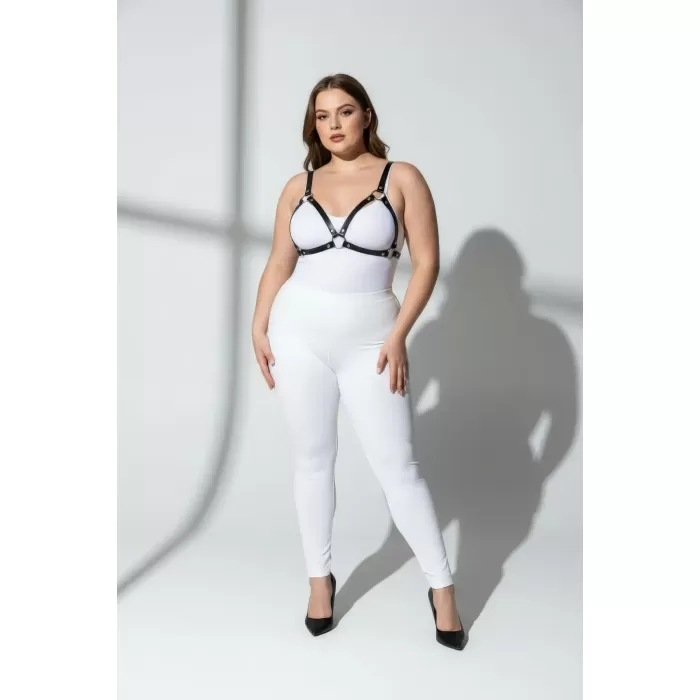 Büyük Beden Siyah Kadın Deri Harness Takım Halka Detaylı Sütyen Aksesuarı - APFT190