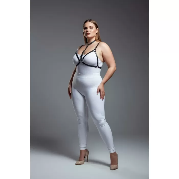 Büyük Beden Siyah Kadın Harness Takım Şık Deri Göğüs Aksesuarı - APFT197