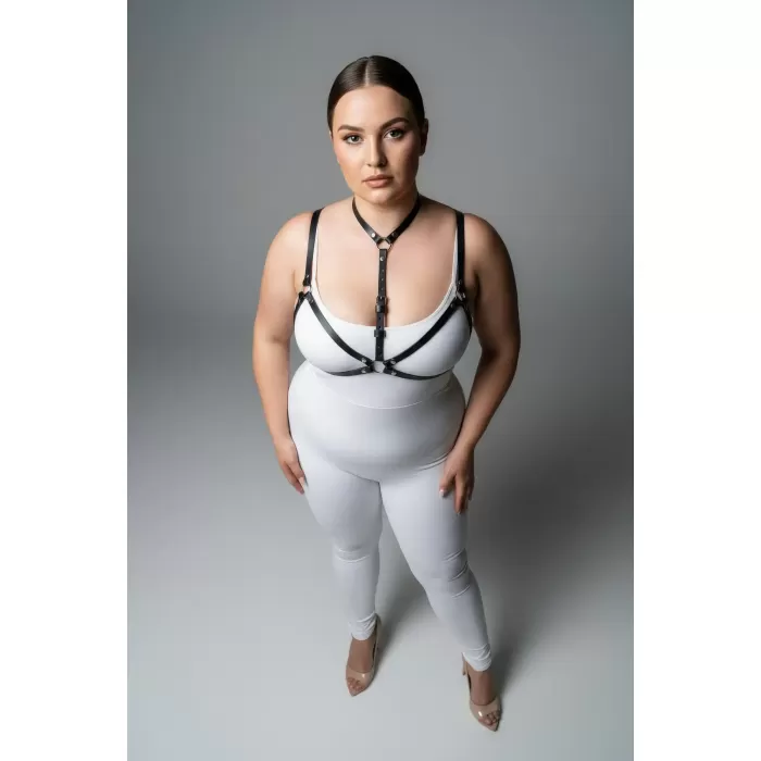 Büyük Beden Siyah Kadın Harness Takım Şık Deri Göğüs Aksesuarı - APFT197