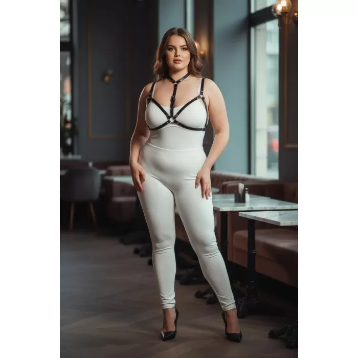 Büyük Beden Siyah Kadın Harness Takım Şık Deri Göğüs Aksesuarı - APFT197